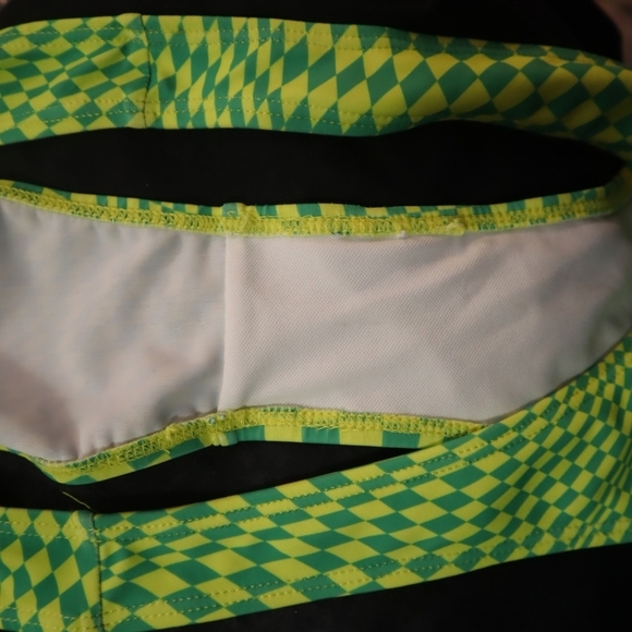 CHECKERBOARD BIKINI L Shein Strapless Cheeky Cute Summer Neon Dayglo Bright - Picture 7 of 7